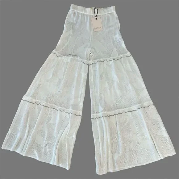 Les Friday Women's White Beach Pants Wide Leg Size S Resort Wear Knit wear NWT - Picture 3 of 15